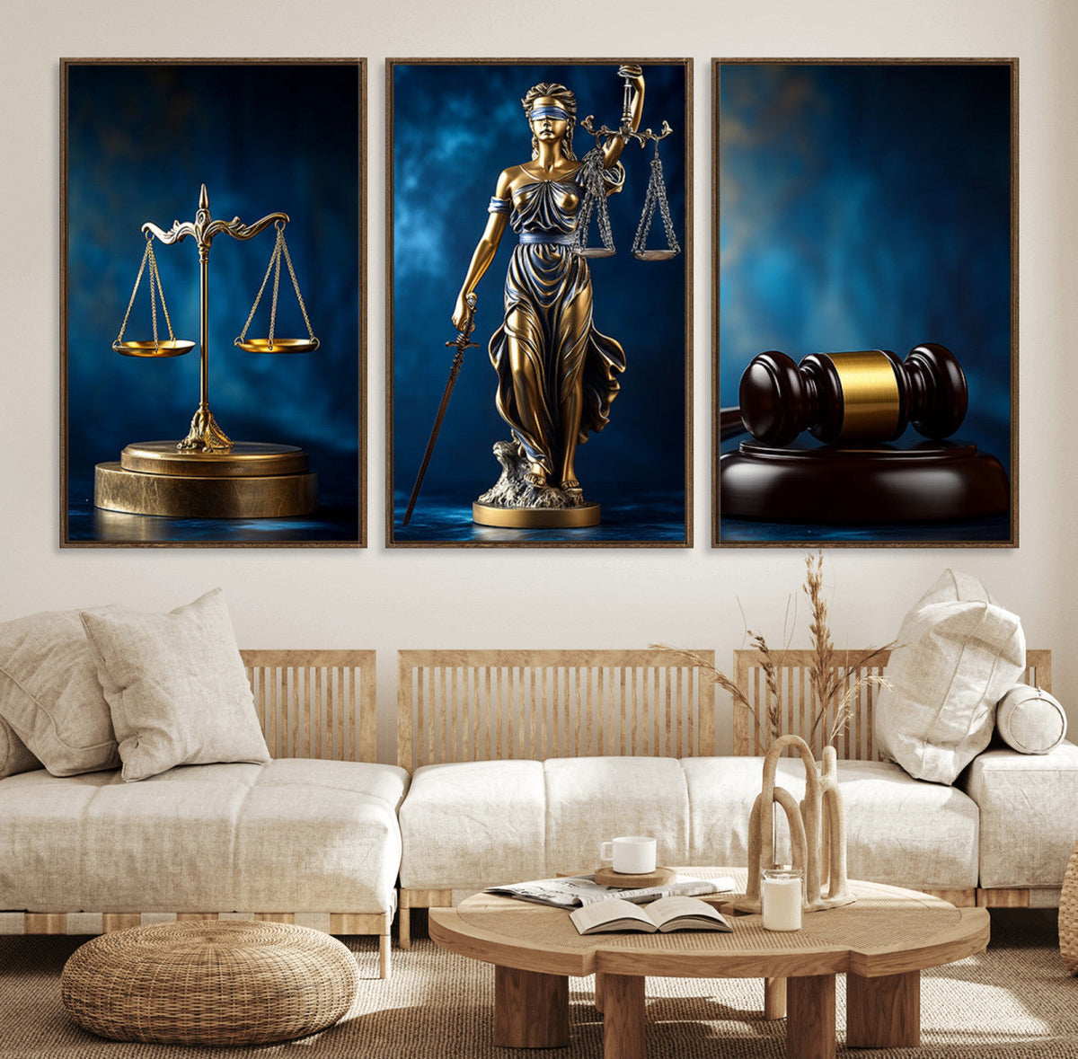 Justice Scales Statue Wall Art, Lady Justice Canvas Print