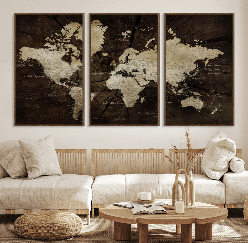 World Map Wall Art Canvas Print | Framed Travel Map Wall Art