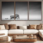 Elephant and Zebra Wall Art Canvas Print, Modern Artwork