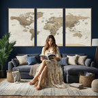 Detailed World Map Wall Art Canvas Print