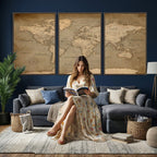 Dark World Map Canvas Print | Framed Travel Map Wall Art