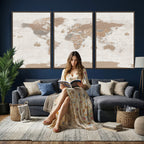 Framed Large World Map Canvas Print for Office Decor