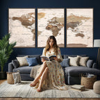 Modern World Map Canvas Print | Framed Travel Map Wall Art
