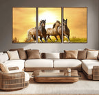 Wild Horses Wall Art Canvas Print, Framed Galloping Herd