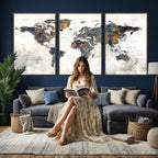 World Map Wall Art Canvas Print for Office Wall Decor