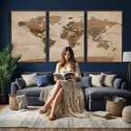 World Map Canvas Wall Art Print, Detailed Global Map Artwork