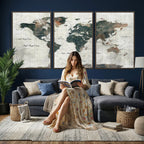 World Map Canvas Print | Framed Travel Map Wall Art for Couples