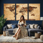 Modern Red and Gray World Map Canvas Print | Framed Wall Art