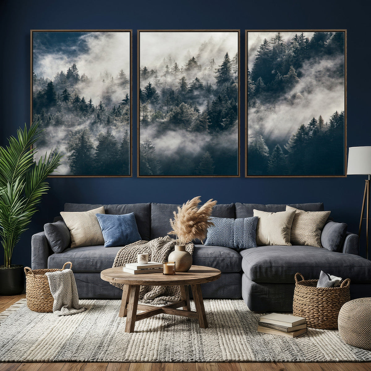 Foggy Mountain Forest Canvas Print, Misty Pine Trees Nature Wall Art