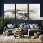 Foggy Forest Wall Art Canvas Print, Misty Pine Tree Landscape