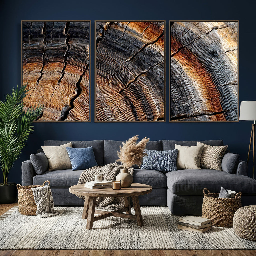 Abstract Tree Ring Wall Art Print, Natural Rustic Wood Grain Canvas