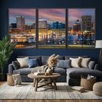 Baltimore Skyline Wall Art Canvas Print, Baltimore Downtown Night Cityscape