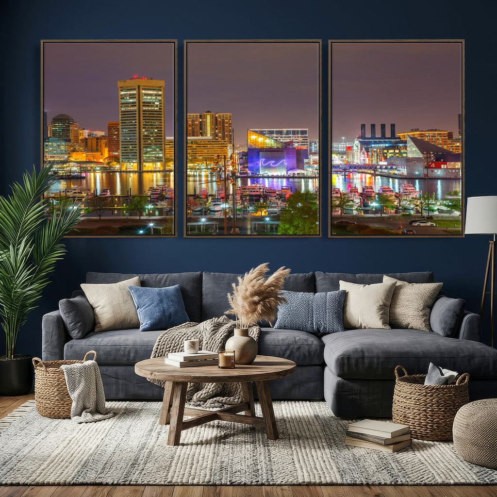Baltimore Skyline Wall Art Canvas Print, Baltimore Downtown Night Cityscape