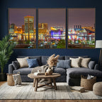 Baltimore Skyline Wall Art Canvas Print, Baltimore Downtown Night Cityscape