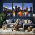 Boston Wall Art Canvas Print, Boston City Downtown Night Cityscape