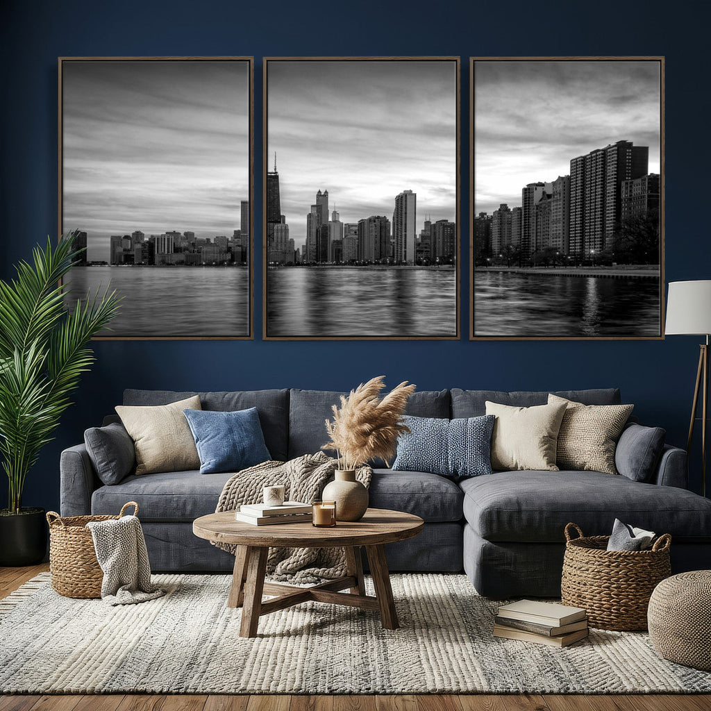 Chicago Wall Art Canvas Print, Chicago City Downtown Night Cityscape