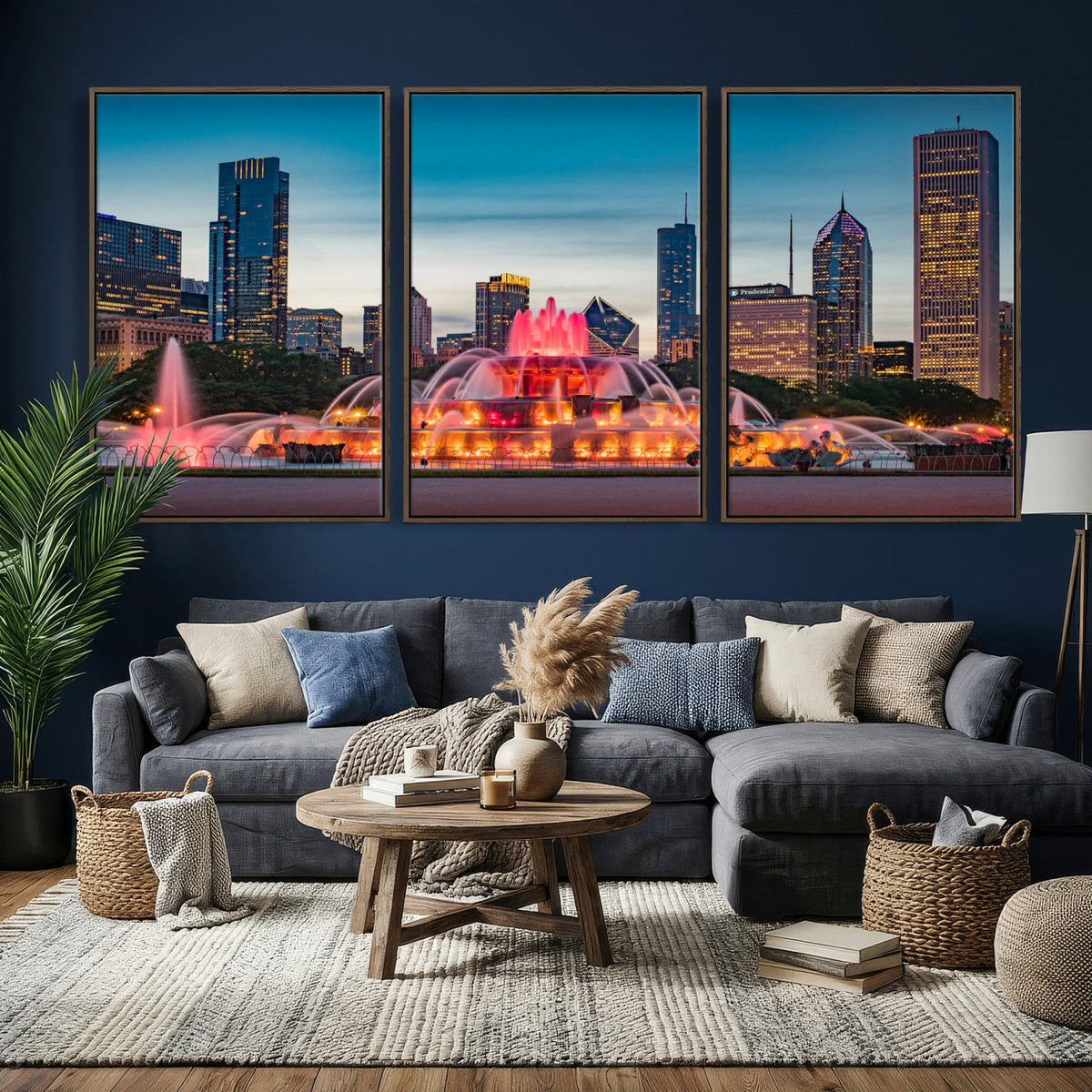 Chicago Wall Art Canvas Print - Chicago City Downtown Night Cityscape