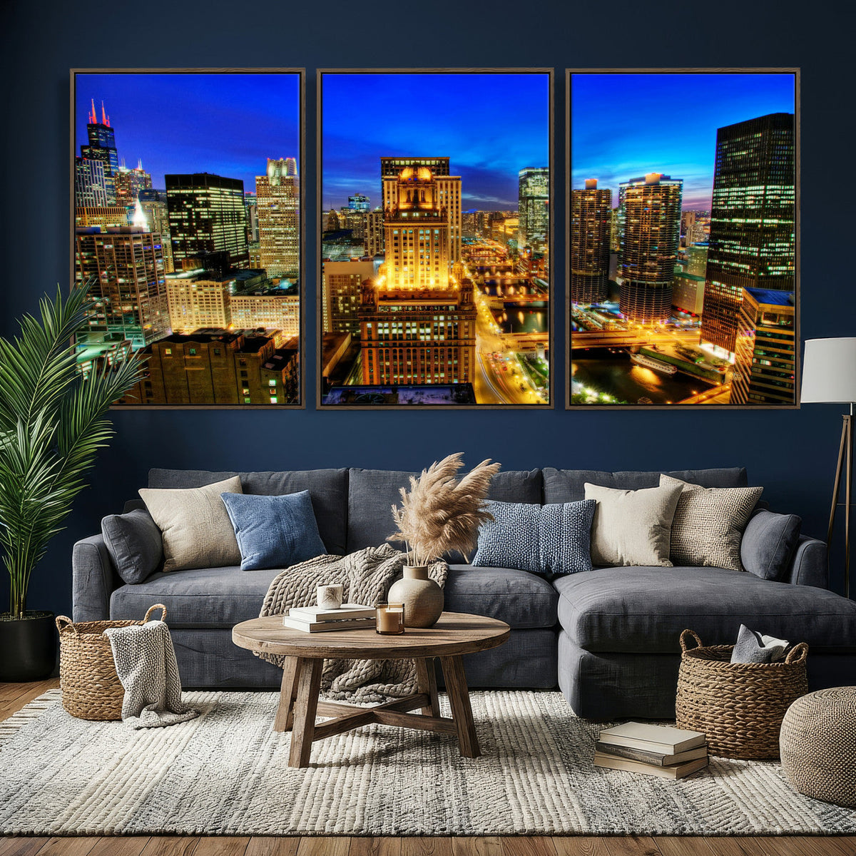 Chicago Wall Art Canvas Print - Chicago City Downtown Night Cityscape