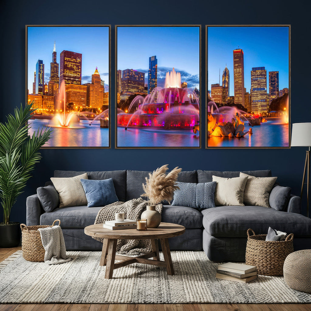 Chicago Wall Art Canvas Print, Chicago City Downtown Night Cityscape