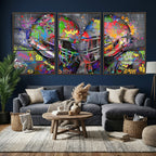 Graffiti Football Helmets Wall Art Canvas Print, Urban Street Art