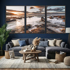Rocky Coast Ocean Sunset Wall Art Canvas Print, Dramatic Seascape Nature Decor