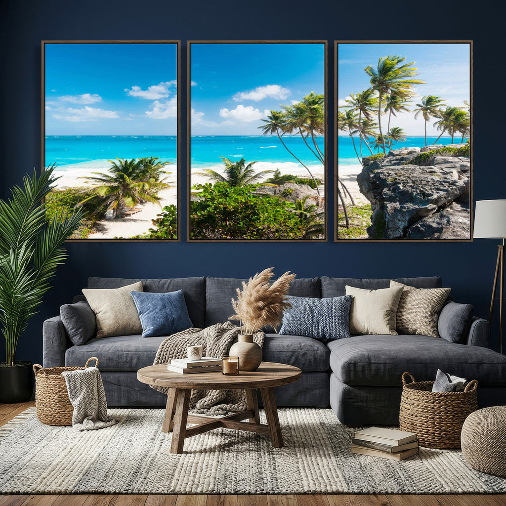 Tropical Beach Wall Art Canvas Print, Palm Tree Ocean Landscape Photography