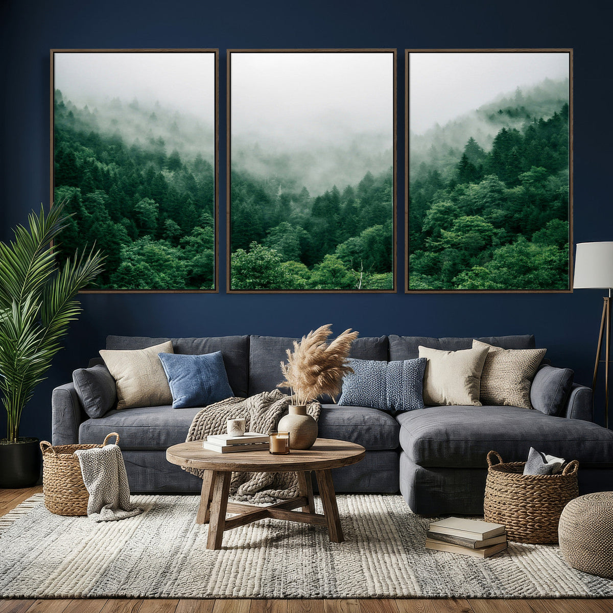 Misty Pine Forest Wall Art Canvas Print, Foggy Evergreen Landscape