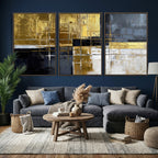 Gold Navy Abstract Wall Art Canvas Print, Modern Luxury Geometric Art for Living Room and Office