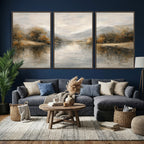 Neutral Abstract River Landscape Wall Art Canvas Print