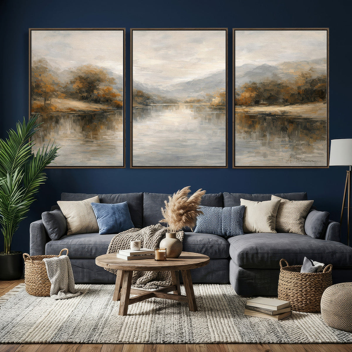 Neutral Abstract River Landscape Wall Art Canvas Print