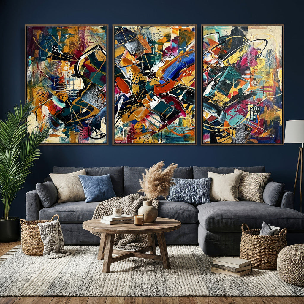 Geometric Abstract Wall Art Canvas Print, Orange Blue