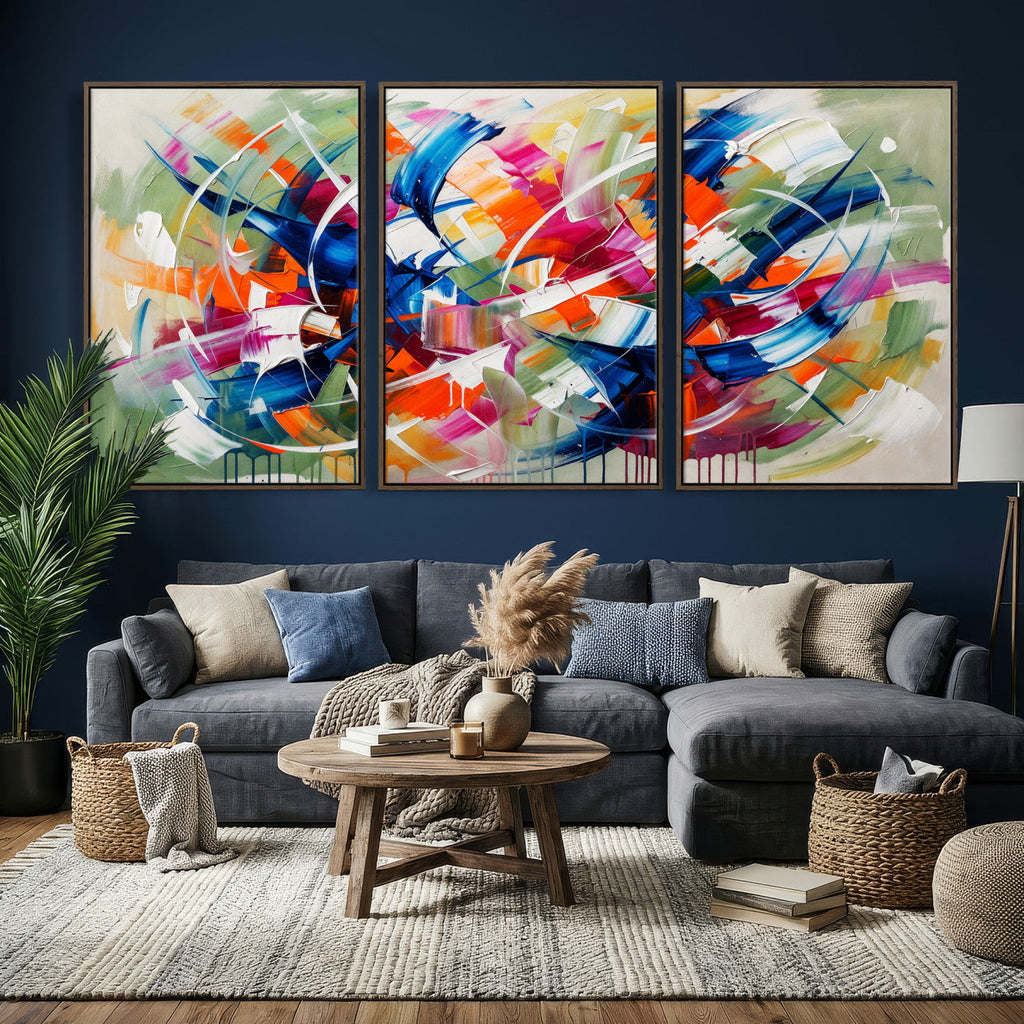 Geometric Abstract Wall Art Canvas Print, Orange Blue