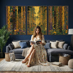 Gustav Klimt Style Forest Canvas Wall Art, Golden Forest Path Floral Art Nouveau Print