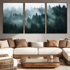 Misty Forest Wall Art | Serene Green Landscape Canvas Print
