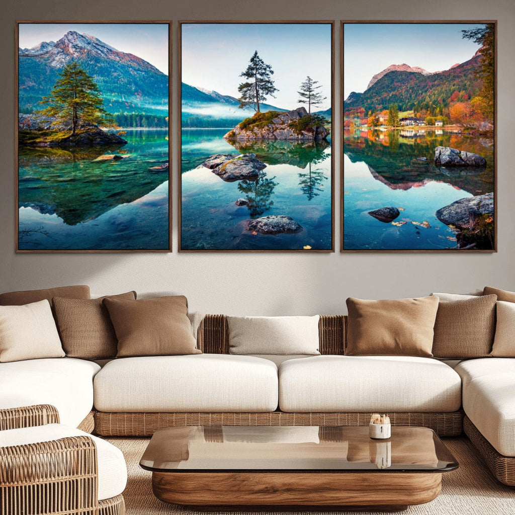 Crystal Clear Lake Wall Art | Mountains Wall Art Canvas | 3 Panel Landscape
