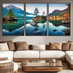 Crystal Clear Lake Wall Art | Mountains Wall Art Canvas | 3 Panel Landscape