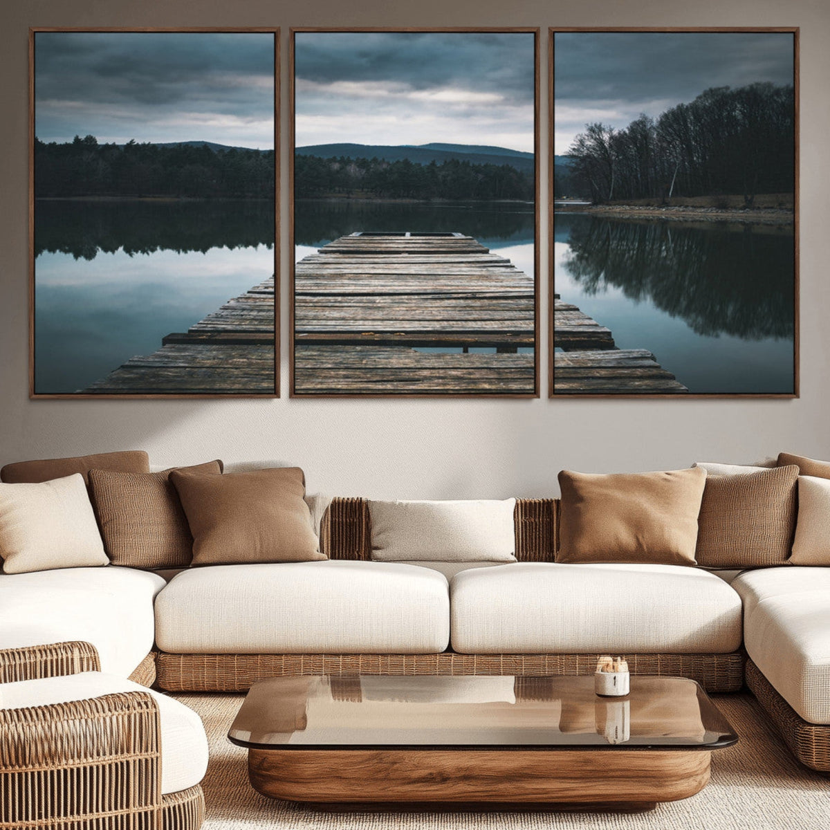 Wooden Bridge Near Lake Wall Art Canvas Print