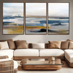 Abstract Landscape Wall Art Canvas | 3 Panel Modern Blue, Gold and White Canvas Art