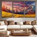 Mountain and Daylight Red Sunset Wall Art Canvas Print