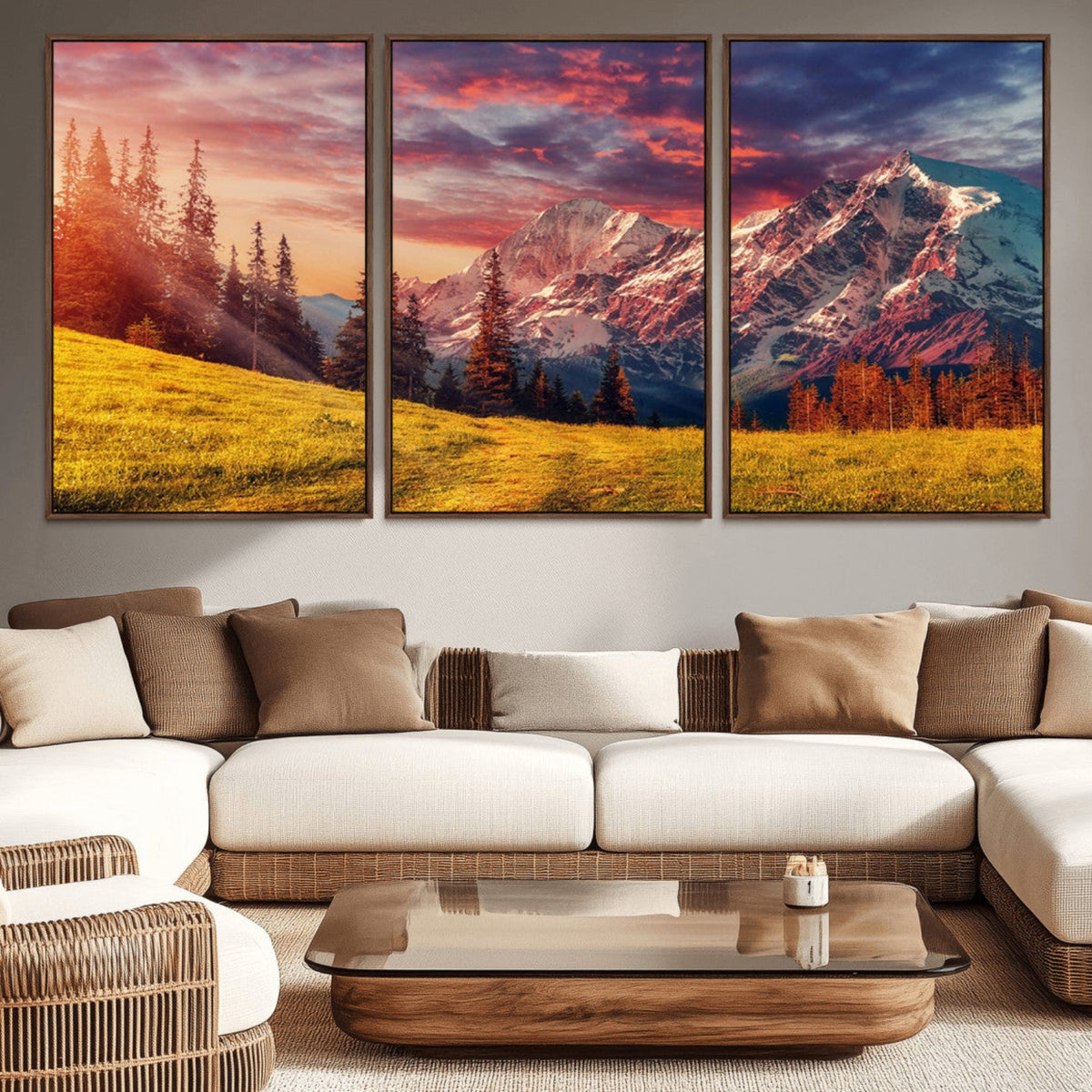 Mountain and Daylight Red Sunset Wall Art Canvas Print