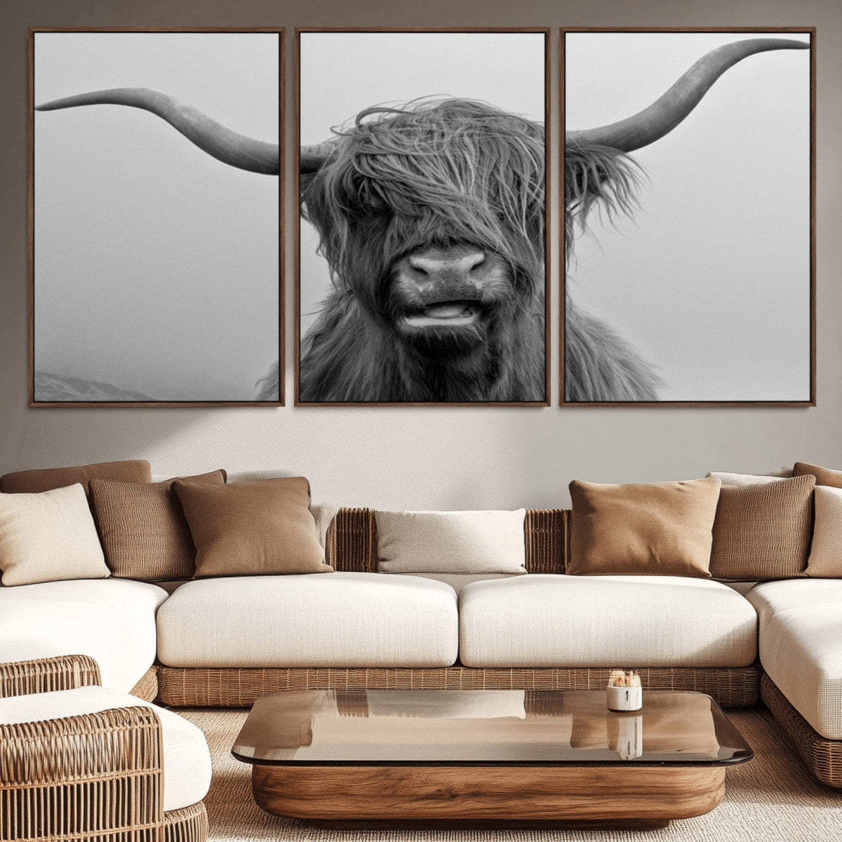 Texas Cow Wall Art Canvas, Texas Longhorn Cattle Canvas Print
