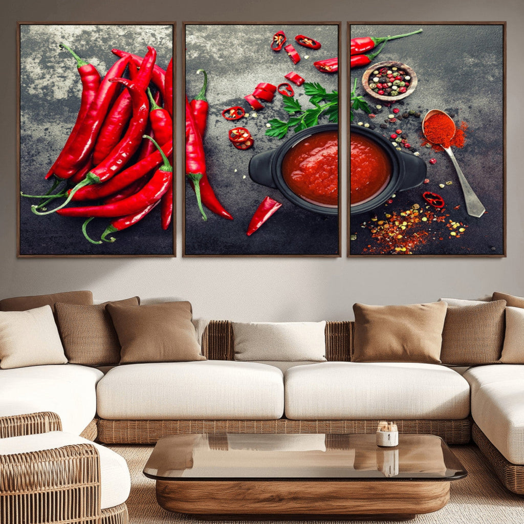 Red Chili Peppers Wall Art Kitchen Artwork Canvas Print