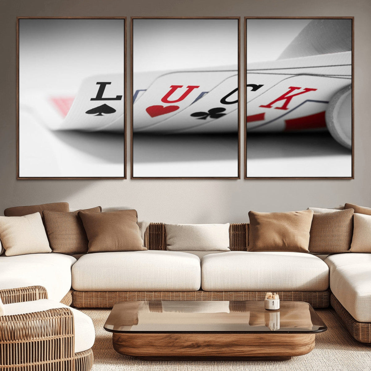 Framed Lucky Poker Cards Canvas | Modern Triptych Wall Art for Game Rooms