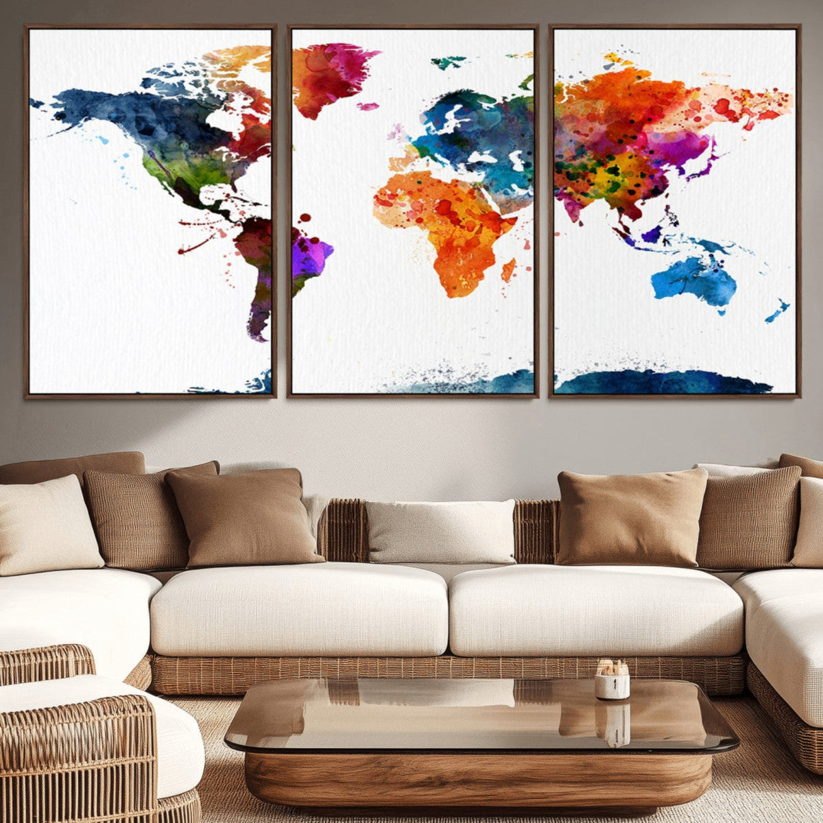 Bold Colorful World Map Canvas Print | Detailed Map of the World Wall Art