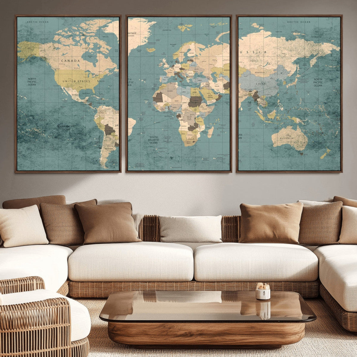 Classic World Map Canvas Print | Framed Vintage Map Wall Art