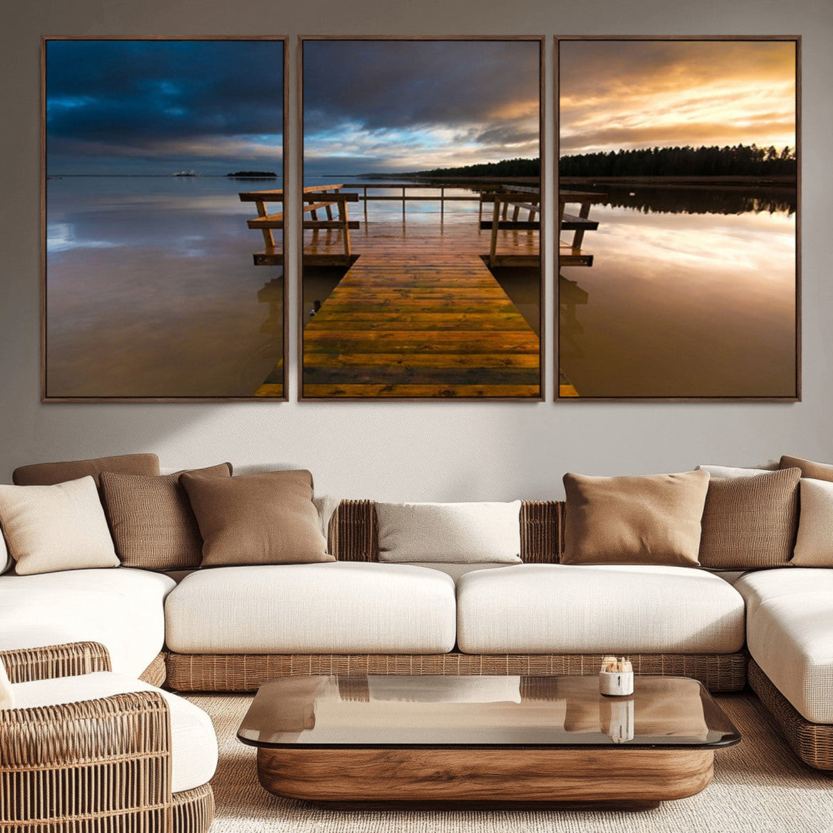 Serene Lake Pier at Sunset Canvas Print | Landscape Wall Art | Ready to Hang
