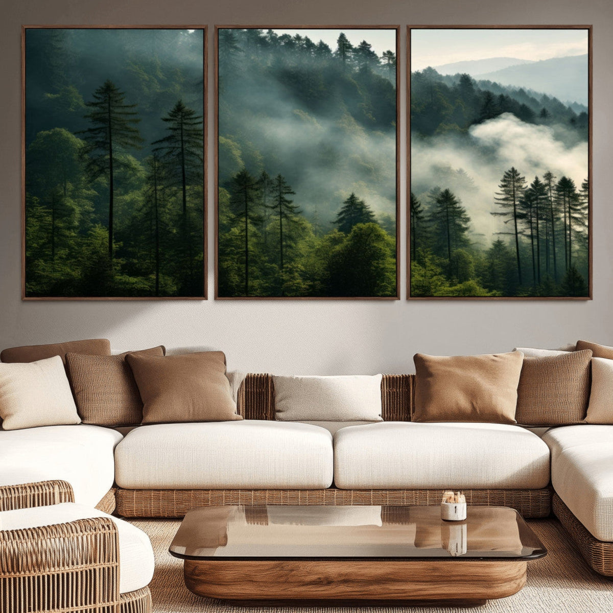 Misty Forest Wall Art Premium Canvas Print, Foggy and Serene Atmosphere