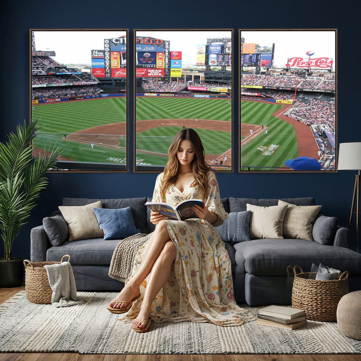 New York Mets Baseball Team Print, Citi Field Baseball Stadium Wall Art