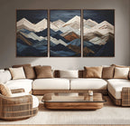 Rustic Mountain Landscape Wall Art Canvas Print, Framed 3D Wooden Effect Mountain Art