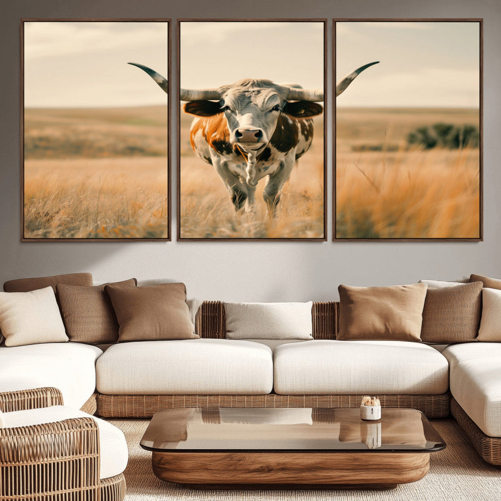 Texas Cow Wall Art Canvas Print for Farm House Wall Decor